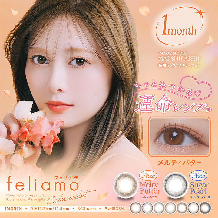 feliamo, MAI SHIRAISHI, 装用レンズ:アーモンドプードル, new, Brulee Pearl ブリュレバール, new, Almond Poodle アーモンドプードル, 瞳にかわいいをひとさじ, 恋する細フチレンズ, fellamoo, 1MONTH, DIA14.2mm/14.5mm, BC8.6mm 含水率 38%| (フェリアモ) (Feliamo) 1month カラコン カラーコンタクト