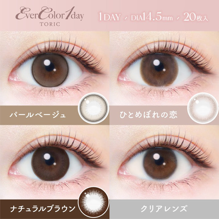 ラインナップ(Line up),エバーカラーワンデートーリック(Evercolor1Day Toric),1day,1箱20枚入り,DIA14.5mm,パールベージュ(Pearl Beige),ひとめぼれの恋(Hitomebore No Koi),ナチュラルブラウン(Natural Brown) | エバーカラーワンデートーリック Evercolor1Day Toric 乱視用 カラコン カラーコンタクト