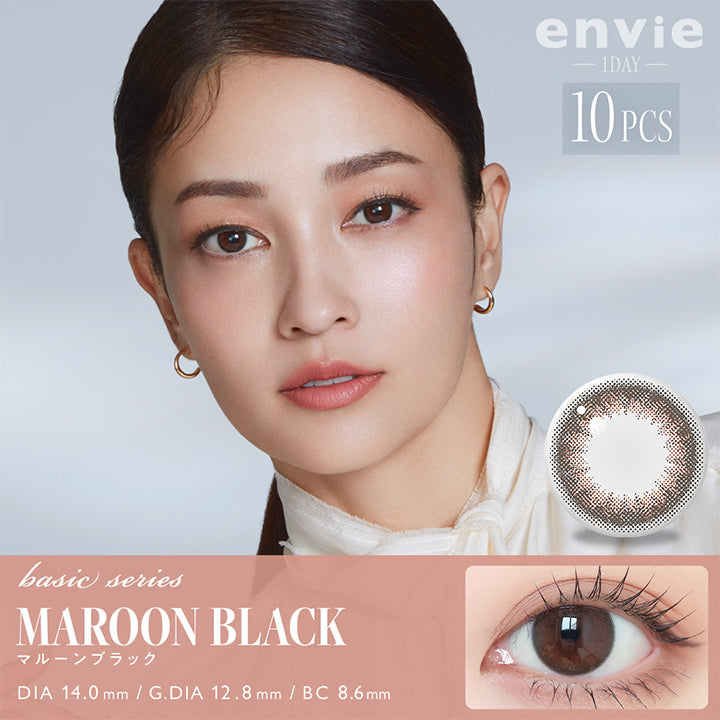 アンヴィ(envie),MAROON BLACK,マルーンブラック,1DAY,10PCS,DIA:14.0mm,GDIA:12.8mm,BC:8.6mm|アンヴィ envie カラコン ワンデー カラーコンタクト