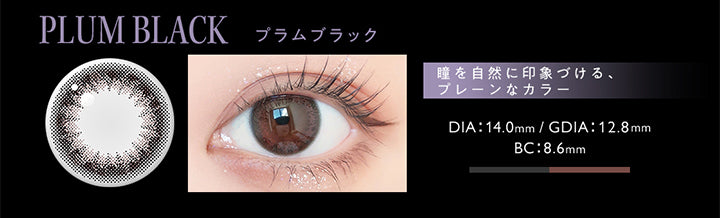 アンヴィ(envie),PLUM BLACK,プラムブラック,瞳を自然に印象づけるプレーンなカラー,DIA:14.0mm,GDIA:12.8mm,BC:8.6mm|アンヴィ envie カラコン ワンデー カラーコンタクト