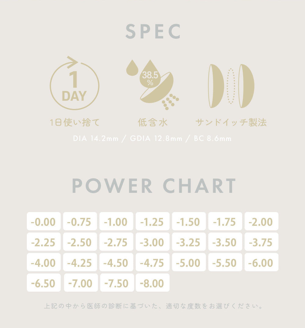 SPEC,38.5%,1DAY,1日使い捨て,低含水,サンドイッチ製法,DIA 14.2mm / GDIA 12.8mm / BC 8.6mm,医師の診断に基づいた、適切な度数をお選びください。 | ユリアアイドル ユリアル(URIA-iDOL YURIAL) 1day カラコン カラーコンタクト