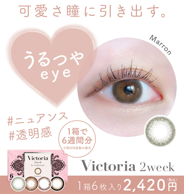 ヴィクトリア2week(ツーウィーク)は、可愛さ瞳に引き出す。,うるつやeye,1箱6枚入り,税込み価格2420円|Victoria 2week(ヴィクトリアツーウィーク)コンタクトレンズ