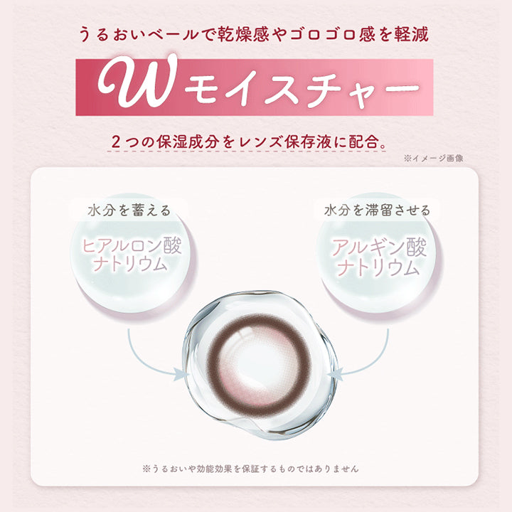 (レンズスペック3),Wモイスチャー:水分を蓄えるヒアルロン酸ナトリウムと水分を滞留させるアルギン酸ナトリウムの2つの保湿成分を保存液に配合。,サンドイッチ構造,UVカット | エーアイ a-eye 1day カラコン カラーコンタクト
