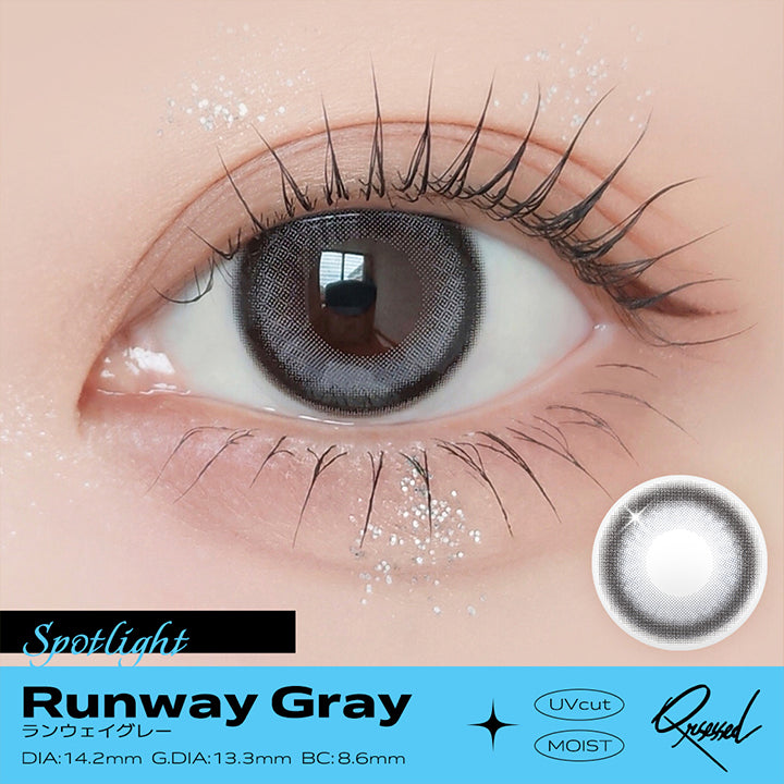Spotlight ランウェイグレー(Runway Gray), 1DAY, DIA:14.2mm, GDIA13.3mm, BC:8.6mm, lens color, 光を逃がさない印象的なハイライトが特別な輝きを放つ瞳に