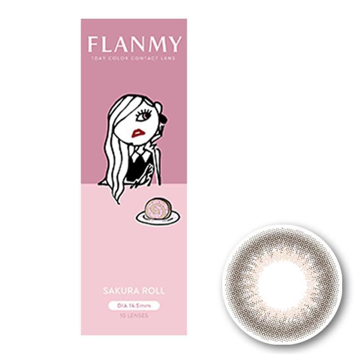 FLANMY,SAKURA ROLL,DIA,NO LENSES,FLANMY,1 DAY COLOR CONTACT LENS,1DAY,含水率58%,BC8.6mm,着色外径13.7mm,茶フチ×ピンクベージュ,SAKURA ROLL,サクラロール