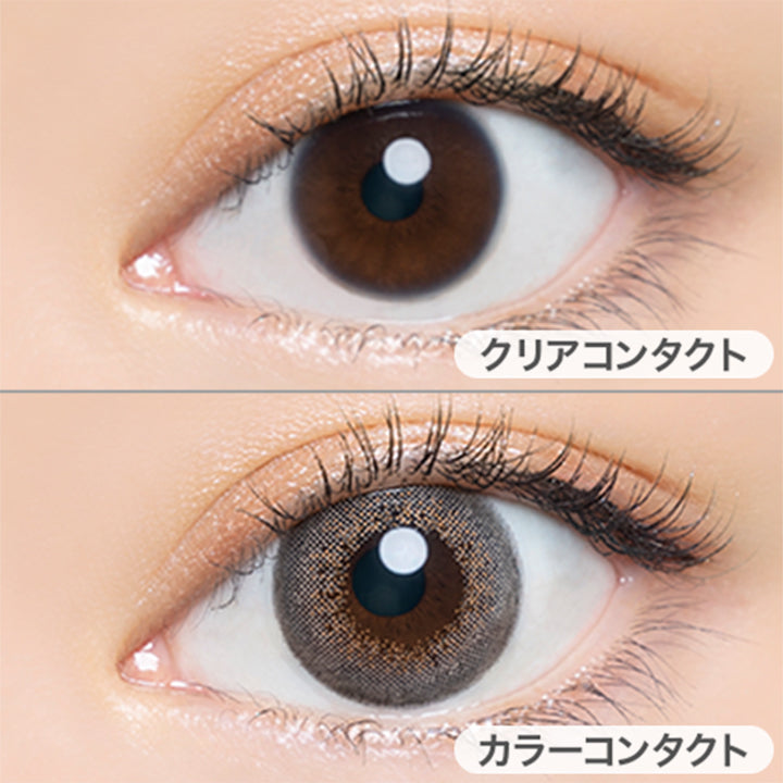 クリアコンタクトの装用写真とパールグレーの装用写真の比較, DIA14.4mm,BC8.5mm,着色外径13.7mm|エンジェルカラーバンビシリーズワンデー(Angelcolor Bambi Series 1day)ワンデーコンタクトレンズ