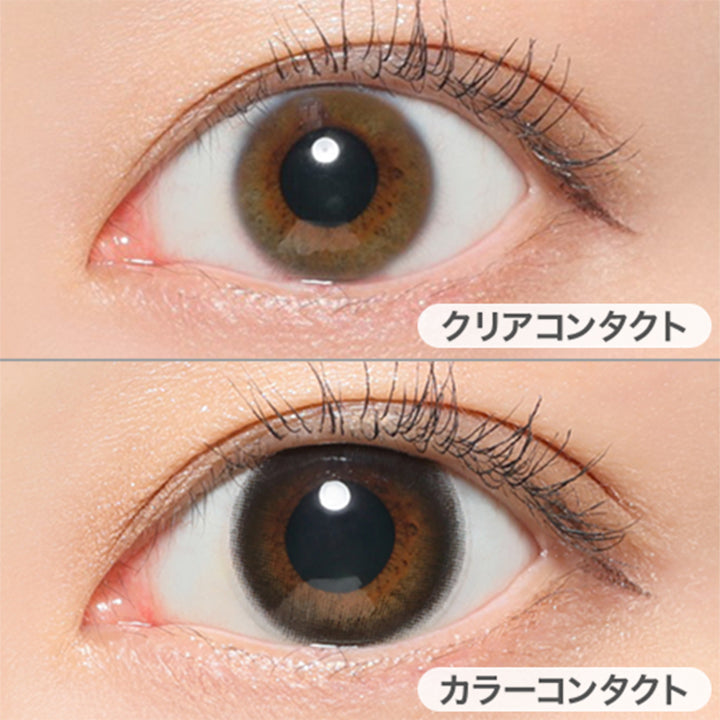 ブラックの装用写真とクリアコンタクトの装用写真の比較,DIA14.1mm,着色直径13.5mm|レヴィアワンデーサークル(ReVIA 1DAY CIRCLE) コンタクトレンズ
