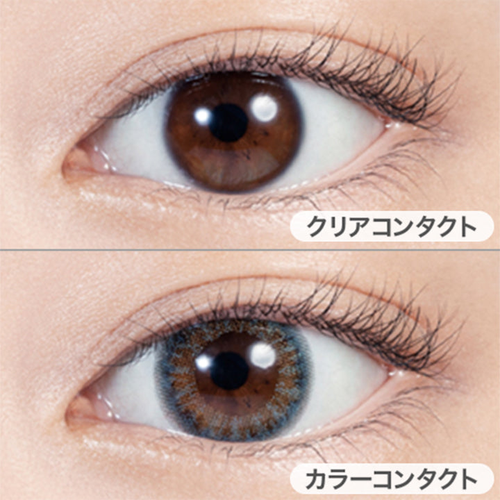 クリアコンタクト装用写真とウォーターウォーター装用写真の比較,DIA14.5mm|リルムーンワンマンス(LILMOON 1MONTH) 度なし コンタクトレンズ