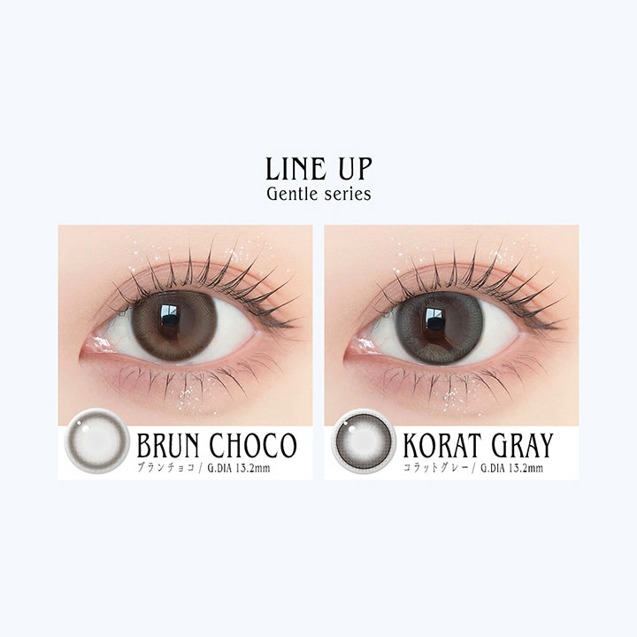 (ラインナップ)Line up,Gentle series,ブランチョコ(Brun Choco) GDIA13.2mm,コラットグレー(Korat Gray) GDIA13.2mm,1day 1箱10枚入り\1,980(税込) | アンヴィシリコーンハイドロゲルワンデー envie Silicone Hydrogel 1day カラコン カラーコンタクト
