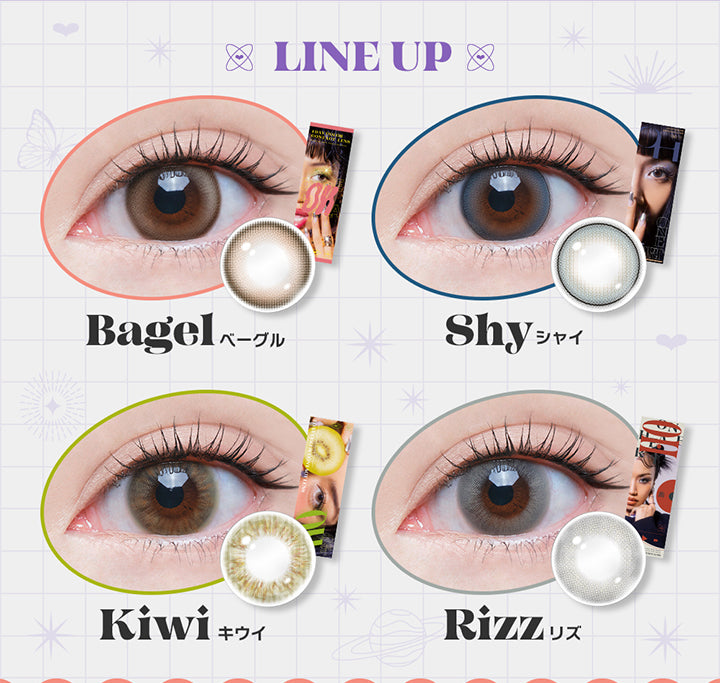 Line Up(ラインアップ), オー(Oh), Bagel(ベーグル), Shy(シャイ), Kiwi(キウイ), Rizz(リズ) | オー Oh 1day カラコン カラーコンタクト
