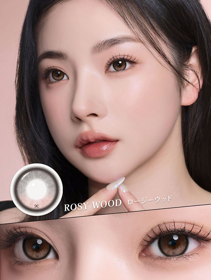 ロージーウッド(Rosy Wood)モデル装用画像、レンズ画像 | 蜜のレンズ アイシャ・リボン mitunolens i-sha reborn 1day カラコン カラーコンタクト
