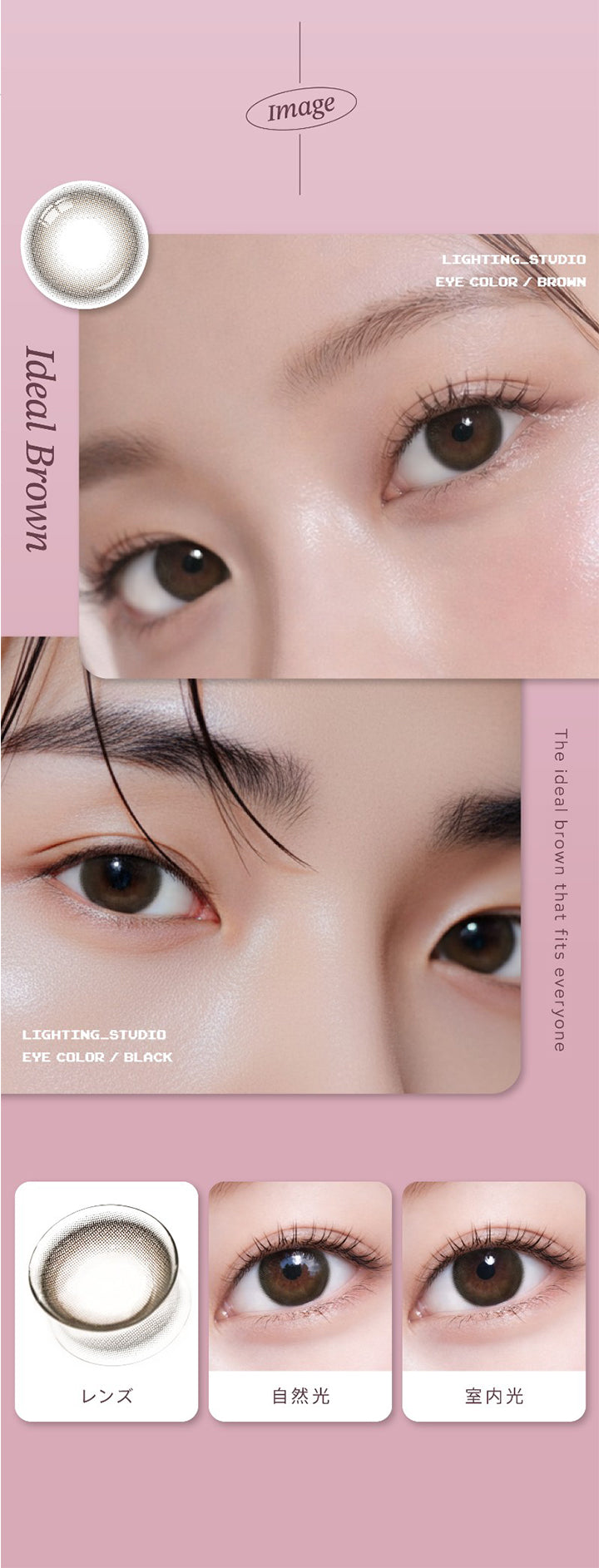Image,Ideal Brown,Lighting Studio,Eye Color Brown,Lighting Studio,Eye Color Black,The ideal brown that fits everyone,レンズ,自然光,室内光|ハイディトーリック(HAIDEY TORIC) 1day カラコン カラーコンタクト