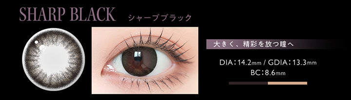 アンヴィワンマンス(envie 1month),Standard series,シャープブラック(Sharp Black),大きく、精彩を放つ瞳へ,DIA14.2mm,着色直径13.3mm,BC8.6mm | アンヴィワンマンス envie 1month カラコン カラーコンタクト
