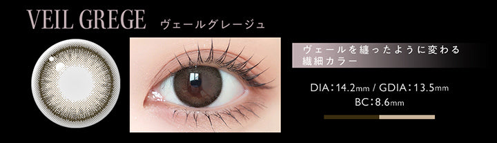 アンヴィワンマンス(envie 1month),Foundation series,ヴェールグレージュ(Veil Grege),ヴェールを纏ったように変わる繊細カラー,DIA14.2mm,着色直径13.5mm,BC8.6mm | アンヴィワンマンス envie 1month カラコン カラーコンタクト
