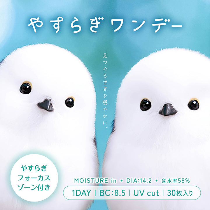 やすらぎワンデー(yasuragi 1day),見つめる世界を穏やかに。やすらぎフォーカスゾーン付き。,1day 1箱30枚入り DIA14.2mm BC8.5mm 含水率58.0% UVカット うるおい成分 | やすらぎワンデー yasuragi 1day クリアコンタクト クリアレンズ
