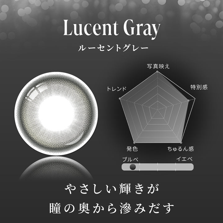 ルーセントグレー(Lucent Gray) ,やさしい輝きが瞳の奥から滲みだす,ブルーベースにおすすめ,写真映え★5,トレンド★5,発色★5,ちゅるん感★5,特別感★4 | スウィートワンマンス ラディリス Sweet 1 Month Radiris monthly カラコン カラーコンタクト
