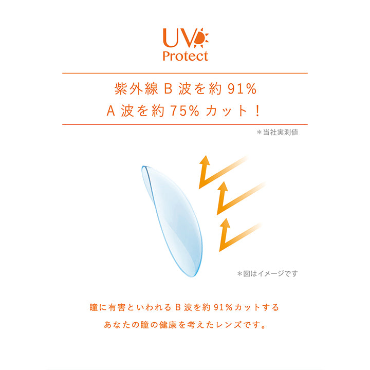 UV Protect, 紫外線B波を約91%、A波を約75%カット!※当社実測値, 瞳に有害といわれるB波を約91%カットする、あなたの瞳の健康を考えたレンズです。 | エルコンワンデーモイスチャー L-CON 1DAY Moisture  1day カラコン カラーコンタクト
