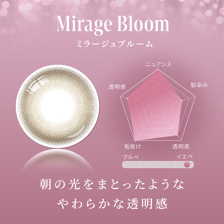 ミラージュブルーム(Mirage Bloom),朝の光をまとったようなやわらかな透明感,イエベにおすすめ,艶感★5,ちゅるん感★5,甘さ★4,上品さ★3,妖艶★5,装用画像 | スウィートワンマンス ラディリス Sweet 1 Month Radiris monthly カラコン カラーコンタクト
