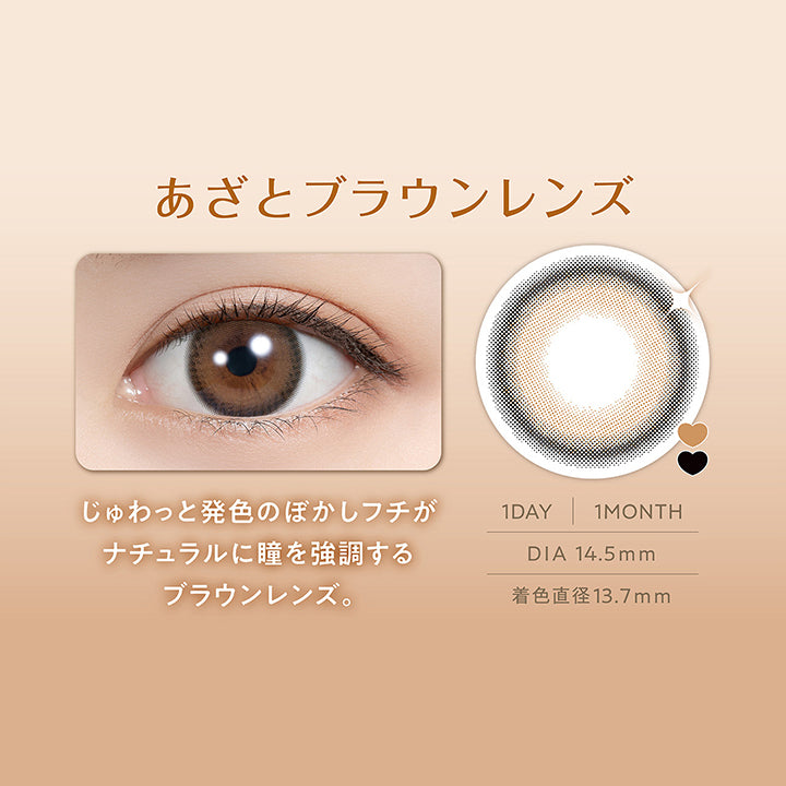 ティラミスリング(Tiramisu Ring) DIA14.5mm 着色直径13.7mm 1day 1month,じゅわっとフチ × 甘かわ盛れ,あざとブラウンレンズ,じゅわっと発色のぼかしフチがナチュラルに瞳を強調するブラウンレンズ,装用画像,レンズ画像 | フェリアモワンマンス feliamo 1month Monthly カラコン カラーコンタクト
