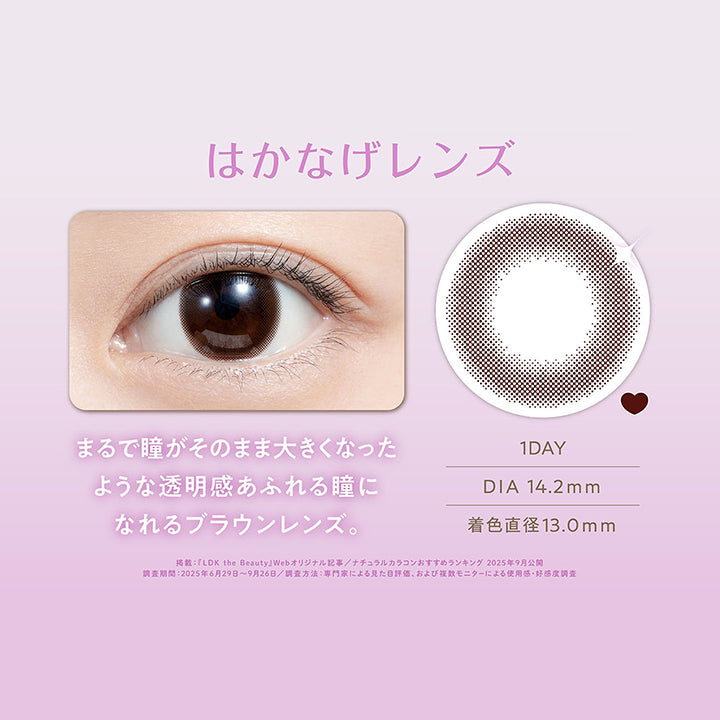 シアーブラウン(Sheer Brown) DIA14.2mm 着色直径13.0mm 1day,ちゅるん透明感 × ナチュラル盛れ,はかなげレンズ,まるで瞳がそのまま大きくなったような透明感あふれる瞳になれるブラウンレンズ。,装用画像,レンズ画像 | フェリアモワンデー feliamo 1day カラコン カラーコンタクト
