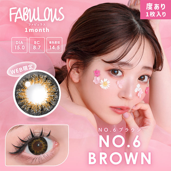 ファビュラス(FABULOUS)度あり,NO.6 ブラウン,度あり,1枚入り,1month,DIA15.0,BC8.7,着色直径14.5|ファビュラス(FABULOUS)コンタクトレンズ