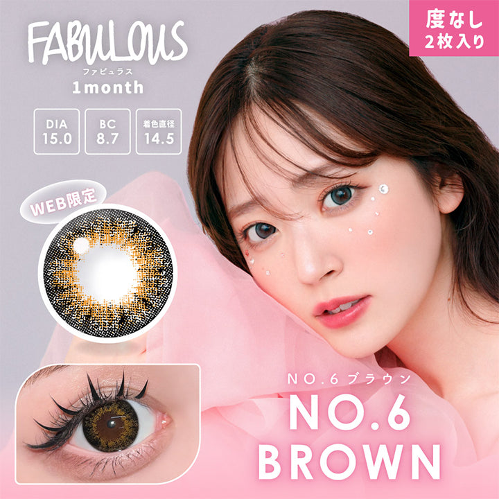 ファビュラス(FABULOUS)度なし,NO.6 ブラウン,度なし,2枚入り,1month,DIA15.0,BC8.7,着色直径14.5|ファビュラス(FABULOUS)コンタクトレンズ