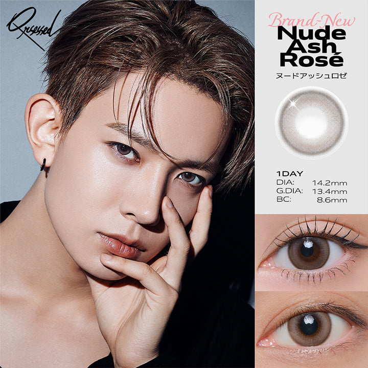 Brand New, Nude Ash Rosé(ヌードアッシュロゼ), Model:Enhypen(エンハイプン) Heeseung(イ・ヒスン), DIA: 14.2mm, G.DIA: 13.4mm, BC: 8.6mm | クラセスト Qrsessed 1day カラコン カラーコンタクト
