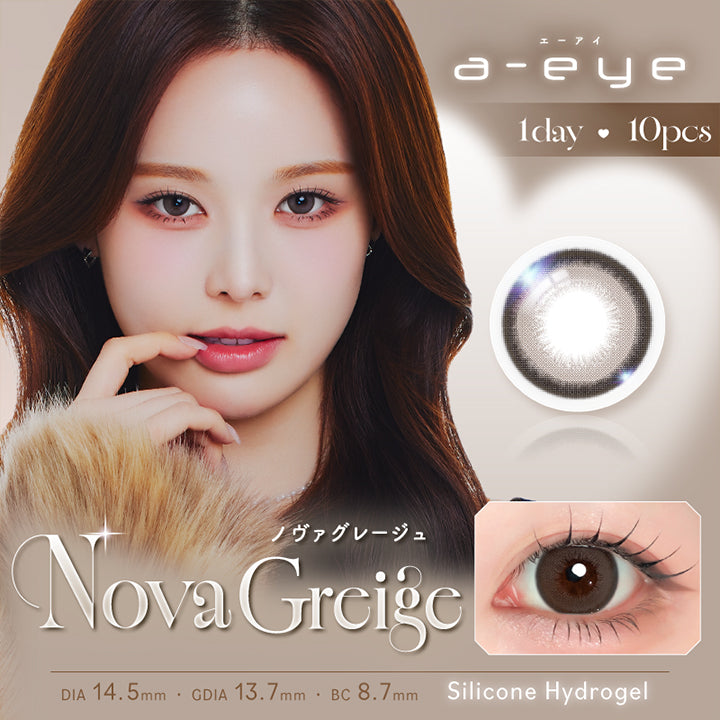 エーアイ(a-eye),ノヴァグレージュ(Nova Greige),Silicone Hydrogel,1day,1箱10枚入り,DIA14.5mm,GDIA13.7mm,BC8.7mm,含水率47.0% | エーアイ a-eye 1day カラコン カラーコンタクト
