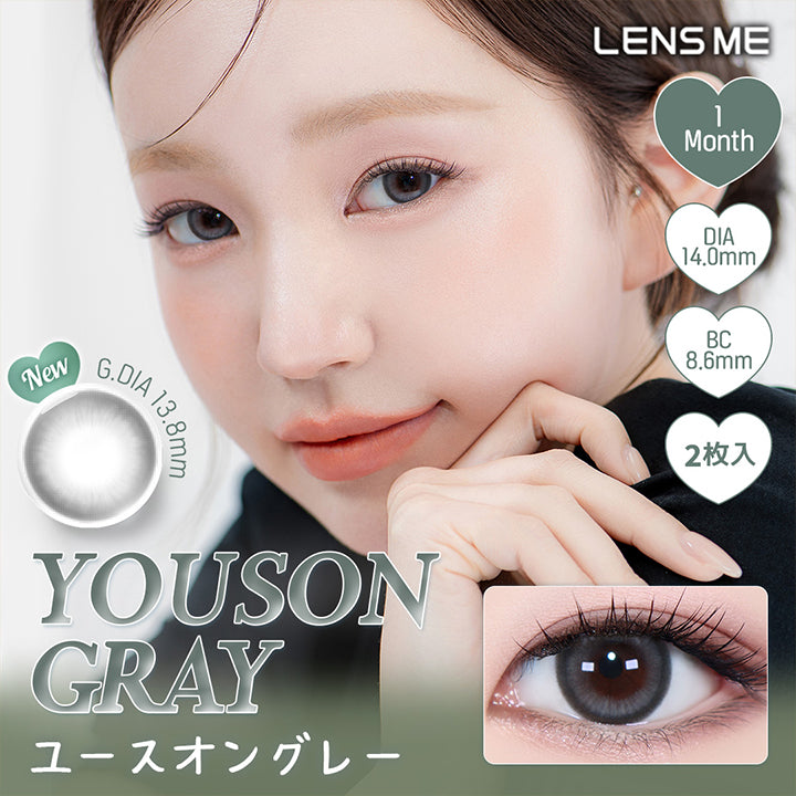 Lens Me, 1Month, DIA14.0mm, BC8.6mm, New, G.DIA 13.8mm, 2枚入, YousonGray, ユースオングレー | ユース YOUS 1day カラコン カラーコンタクト
