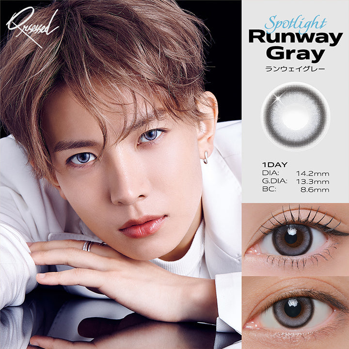 クラセスト(Qrsessed), Spotlight, Runway Gray(ランウェイグレー), Model:Enhypen(エンハイプン) Heeseung(イ・ヒスン), DIA: 14.2mm, G.DIA: 13.3mm, BC: 8.6mm | クラセスト Qrsessed 1day カラコン カラーコンタクト
