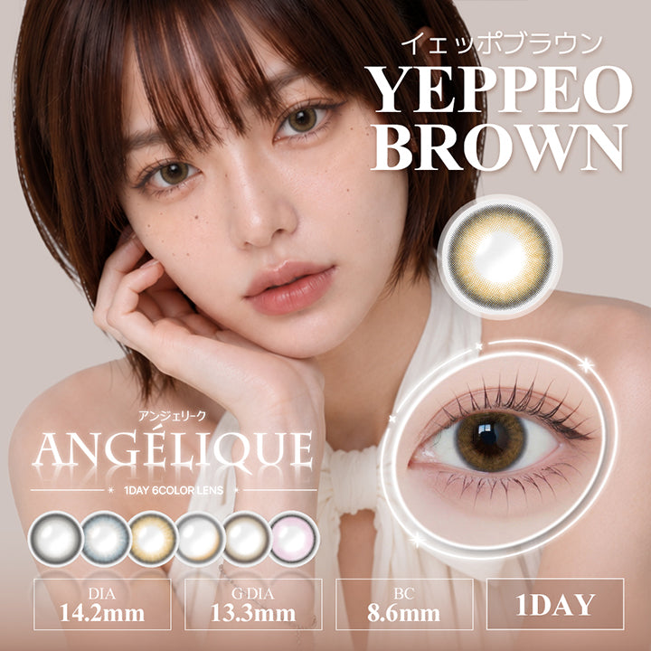 アンジェリークワンデー(Angelique 1Day) イェッポブラウン(Yeppeo Brown) DIA14.2mm 着色直径13.3mm BC8.6mm | アンジェリークワンデー Angelique 1Day カラコン カラーコンタクト
