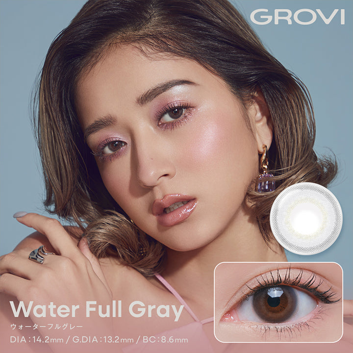 GROVI, Water Full Gray, ウォーターフルグレー, DIA:14.2mm/G.DIA:13.2mm/BC:8.6mm | グロヴィー GROVI  1day カラコン カラーコンタクト
