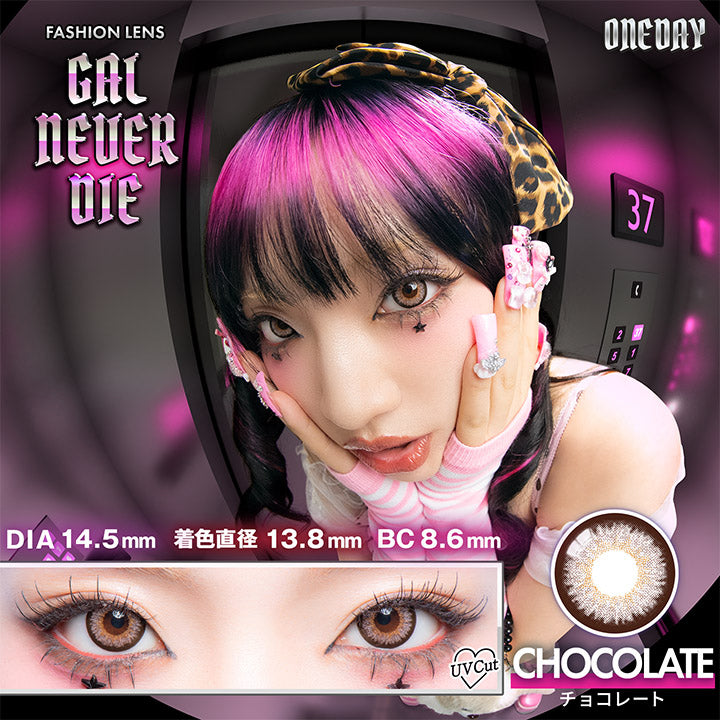 ギャルネバーダイ(GAL NEVER DIE),ONEDAY,DIA14.5mm,着色直径13.8mm,BC8.6mm,CHOCOLATE,チョコレート|ギャルネバーダイ GAL NEVER DIE カラコン カラーコンタクト