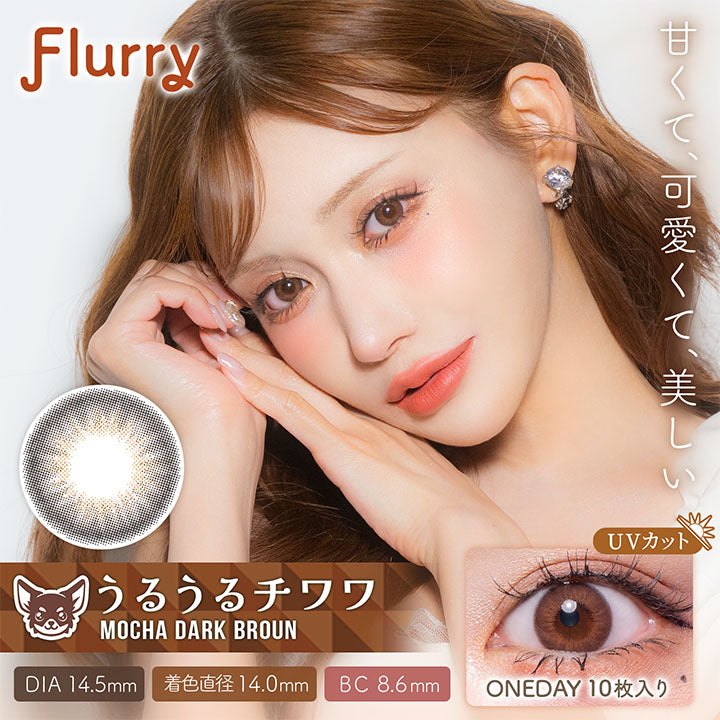 うるうるチワワ（Mocha Dark Brown）, フルーリーバイカラーズ(Flurry by colors), 甘くて、可愛くて、美しい, DIA14.5mm, 着色直径14.0mm, うるうるチワワ, Mocha Dark Brown（モカダークブラウン）, UVカット, 1day 10枚入り | フルーリーバイカラーズ Flurry by colors 1day カラコン カラーコンタクト
