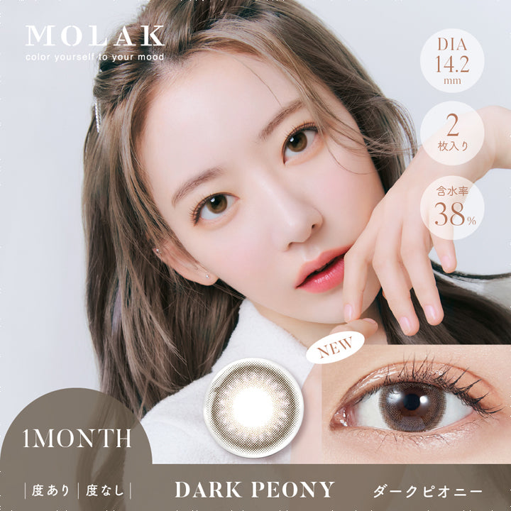 モラクマンスリー,ブランドロゴ,DARK PEONY(ダークピオニー),  DIA14.2mm, 1箱2枚入り,含水率38%,MONTHRY(マンスリー),度あり・度なし |MOLAK(モラク)マンスリーコンタクトレンズ