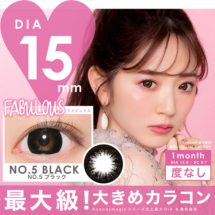 ファビュラス(FABULOUS) 度なし,ブランドロゴ,NO.5 BLACK(NO.5ブラック),マンスリー,DIA15mm,BC8.7,度なし,最大級!大きめカラコン|ファビュラス(FABULOUS)コンタクトレンズ