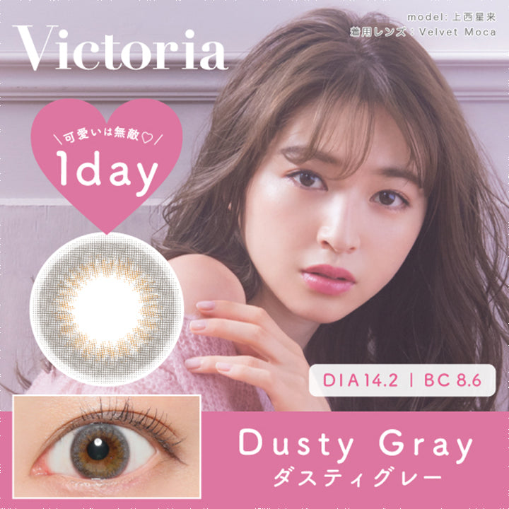 ヴィクトリアワンデー(Victoria 1day),ブランドロゴ,Dusty Gray(ダスティグレー), 可愛いは無敵,DIA14.2mm,BC8.6|ヴィクトリアワンデー(Victoria 1day)コンタクトレンズ