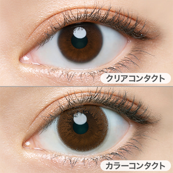 クリアコンタクトの装用写真とヴィンテージヌードの装用写真の比較,DIA14.2mm,着色直径13.6mm,BC8.5mm, |エンジェルカラーバンビヴィンテージワンデー ワンデーコンタクトレンズ
