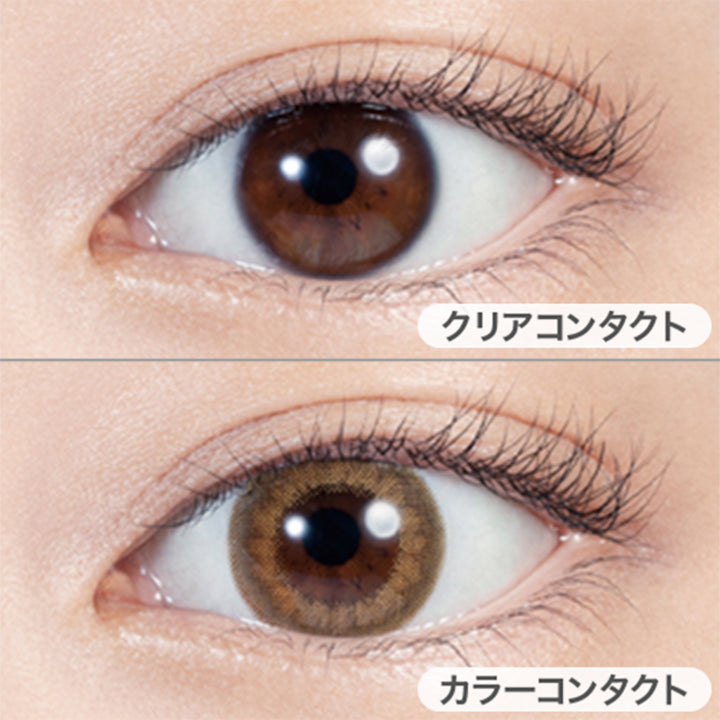 クリアコンタクト装用写真とスキンベージュ装用写真の比較,DIA14.5mm|リルムーンワンマンス(LILMOON 1MONTH) 度あり コンタクトレンズ