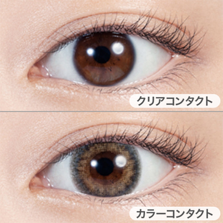 クリアコンタクト装用写真とクリームグレージュ装用写真の比較,DIA14.5mm|リルムーンワンマンス(LILMOON 1MONTH) 度なし コンタクトレンズ
