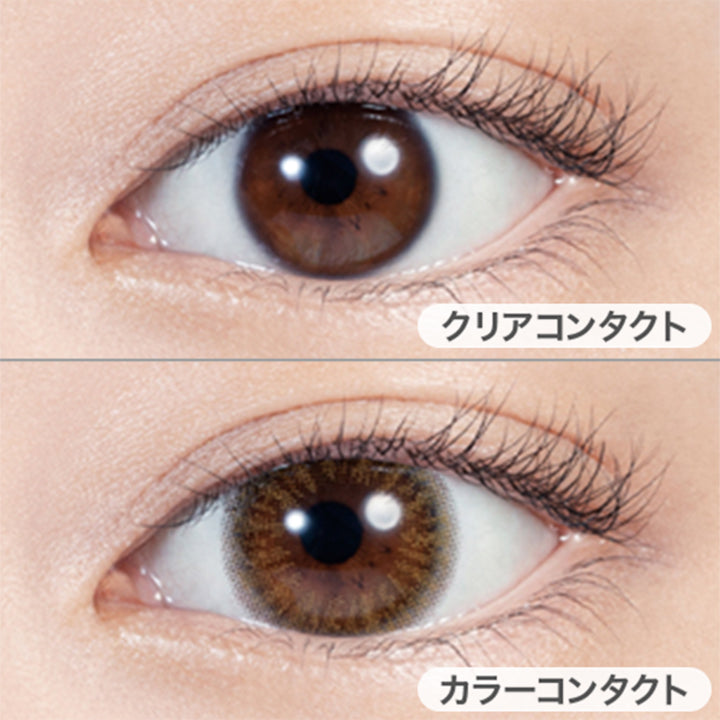 クリアコンタクト装用写真とマリーゴールド装用写真の比較,DIA14.5mm|リルムーンワンマンス(LILMOON 1MONTH) 度あり コンタクトレンズ