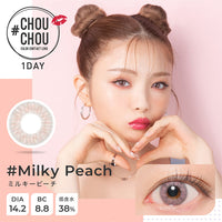 チュチュワンデー,ブランドロゴ,#Milky Peach(ミルキーピーチ), DIA14.2mm, BC8.8mm,低含水38%|#CHOUCHOU 1DAY(チュチュワンデー)コンタクトレンズ
