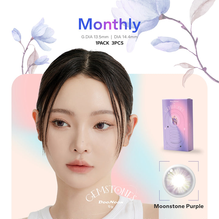 ドゥーヌーンジェムストーンマンスリー(DooNoon GEMSTONES monthly) 3枚,ムーンストーンパープル(Moonstone Purple),着色直径13.5mm,DIA14.4mm,1箱3枚入り|ドゥーヌーンジェムストーンマンスリー(Flurry Monthly) マンスリーコンタクトレンズ